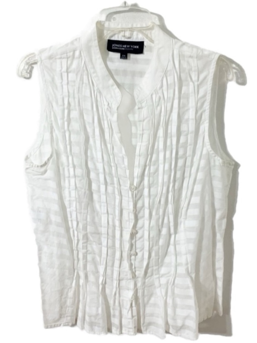 Jones New York Signature PM Sleeveless Semi-Sheer Pin-Tuck Button Front Blouse